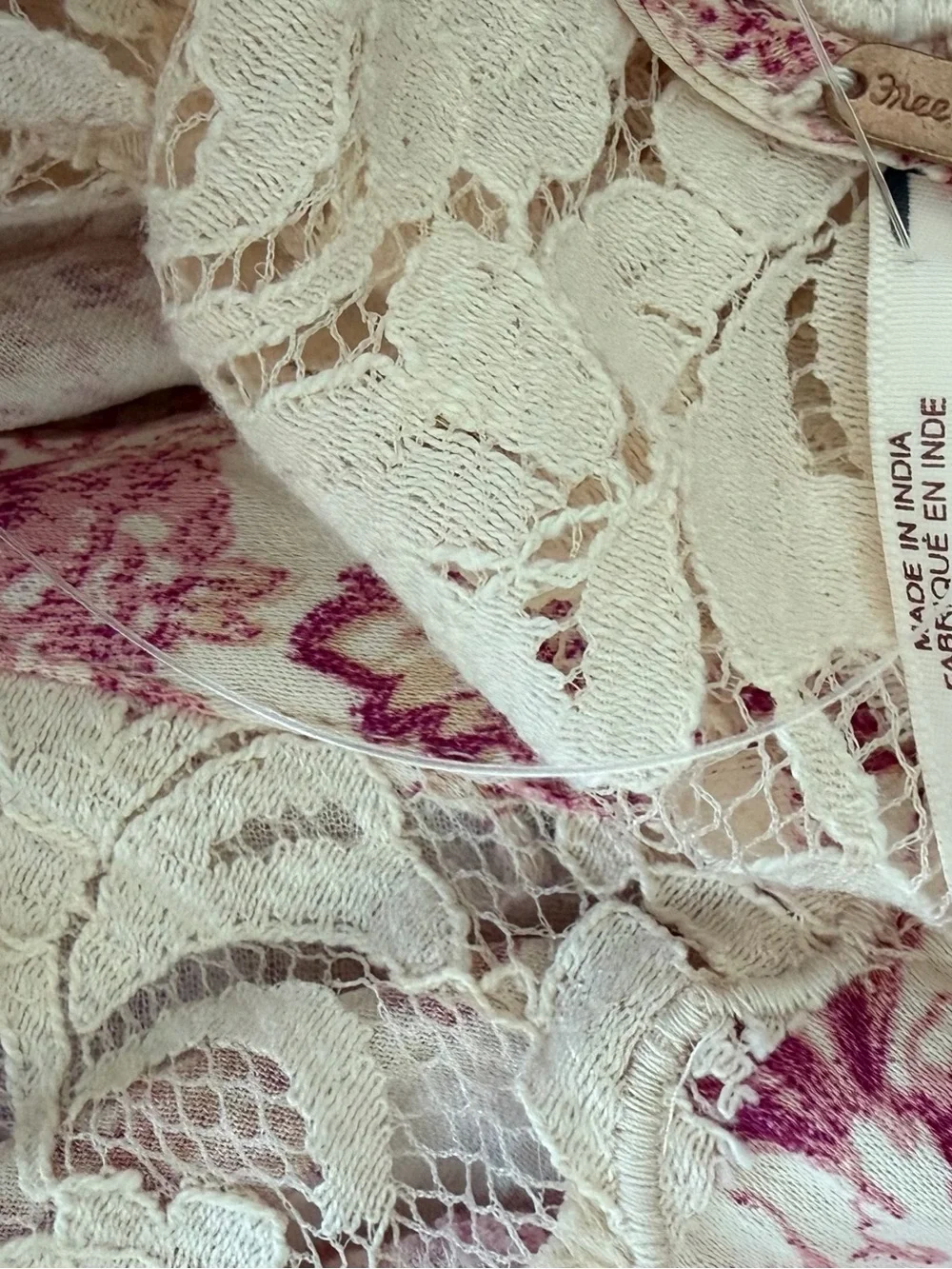 Free People Lucie NWTs Pink Cream Lace Mini Floral Dress size 6